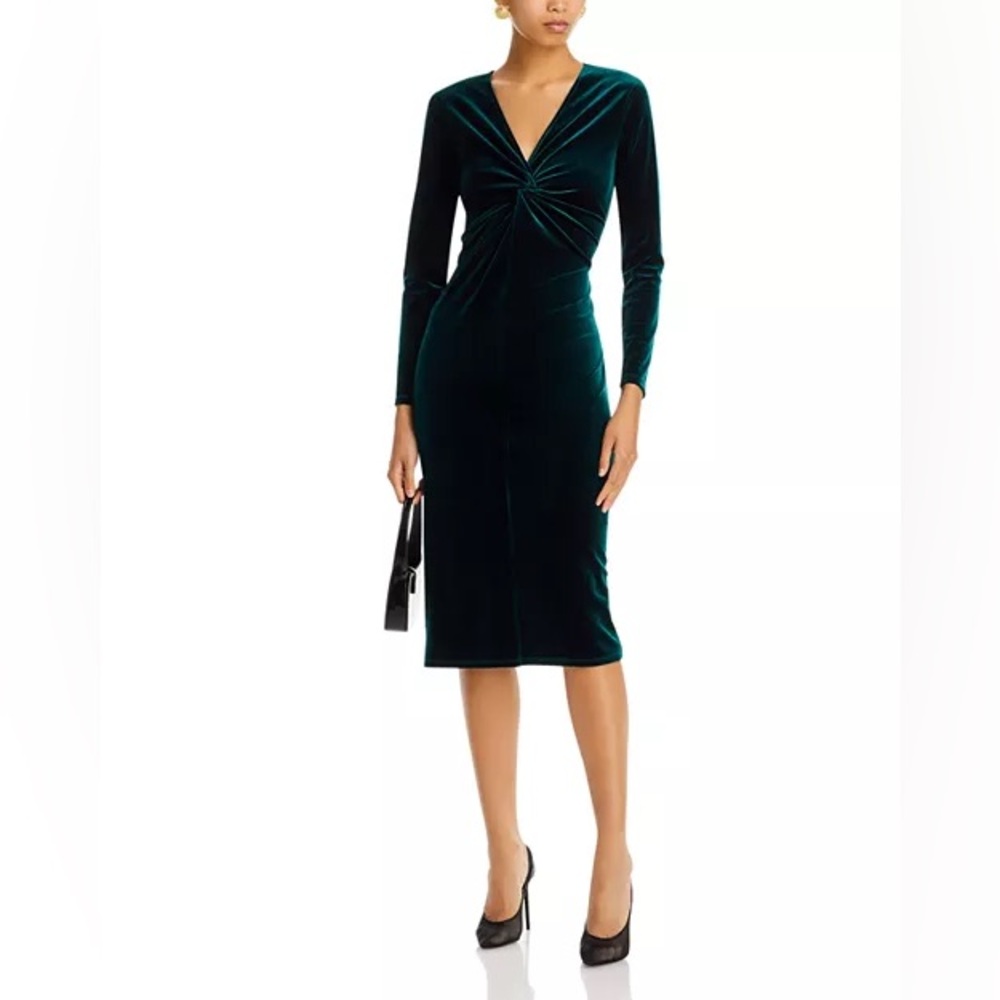 AQUA Twist Front Emerald Velvet Dress, Size S